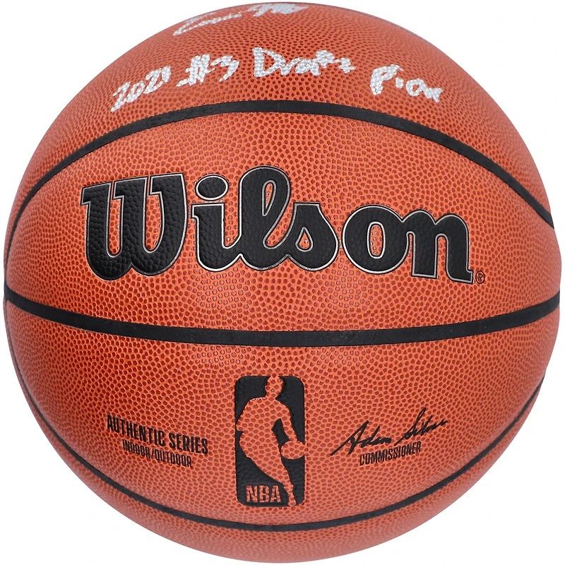 Ballon de basket-ball d'intérieur/extérieur Wilson Authentic Series autographié par Evan Mobley des Cleveland Cavaliers avec inscription « 2021 #3 Pick »