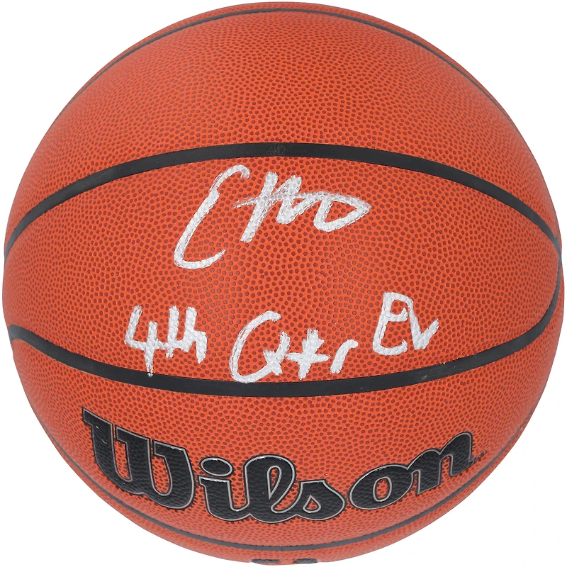 Ballon de basket-ball d'intérieur/extérieur Wilson Authentic Series autographié par Evan Mobley des Cleveland Cavaliers avec inscription « 4th Quarter Ev »
