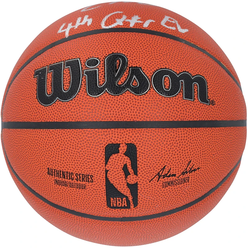 Ballon de basket-ball d'intérieur/extérieur Wilson Authentic Series autographié par Evan Mobley des Cleveland Cavaliers avec inscription « 4th Quarter Ev »