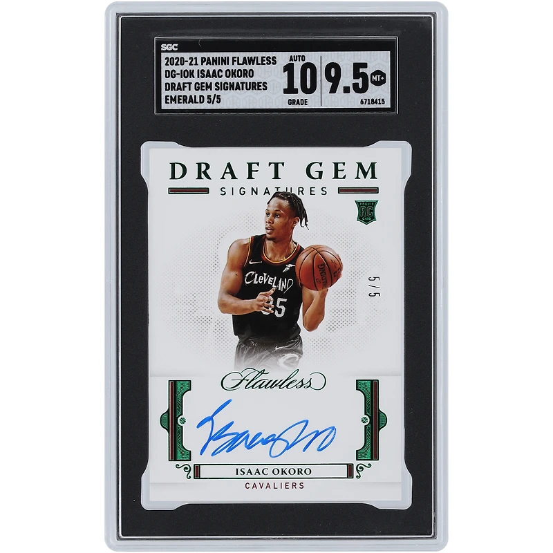Carte de recrue authentifiée 9,5/10 Panini Flawless Draft Gem Emerald #DG-IOK #5/5 SGC autographiée par Isaac Okoro des Cleveland Cavaliers 2020-21