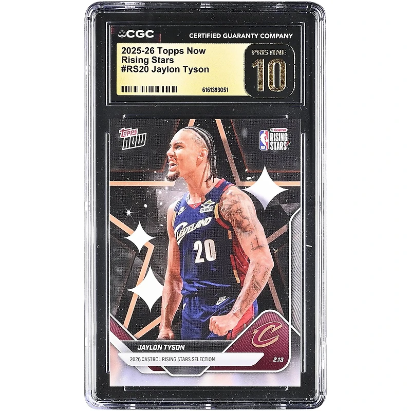 Carte Jaylon Tyson Cleveland Cavaliers 2025-26 Topps Now Rising Stars #RS20 authentifiée CGC, état PRISTINE 10