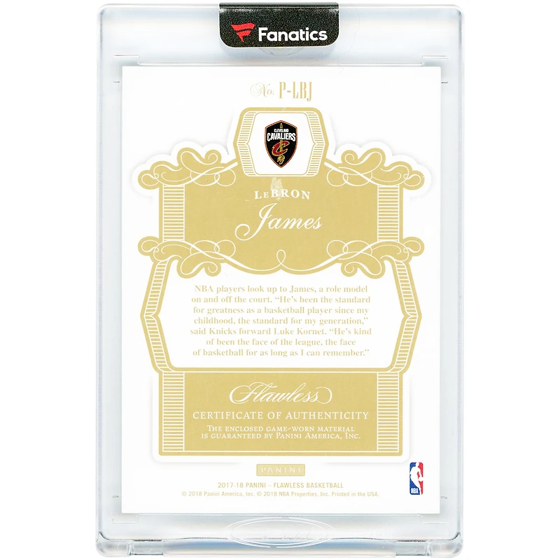 Carte LeBron James Cleveland Cavaliers 2017-18 Panini Flawless Tri-Color Game-Used Relic Gold #P-LBJ #10/10