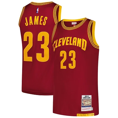 Men's Mitchell & Ness LeBron James Wine Cleveland Cavaliers Hardwood Classics 2015/16 Authentic Jersey