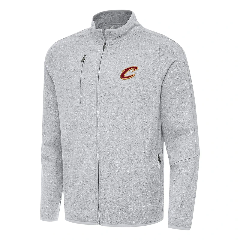 Veste tri-mélange à fermeture éclair intégrale Antigua Heather Grey pour homme des Cleveland Cavaliers
