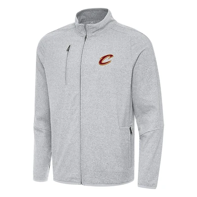 Veste tri-mélange à fermeture éclair intégrale Antigua Heather Grey pour homme des Cleveland Cavaliers