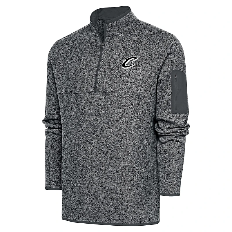 Veste Antigua Heather Grey pour homme avec logo métallique Fortune et fermeture éclair quart de tour des Cleveland Cavaliers