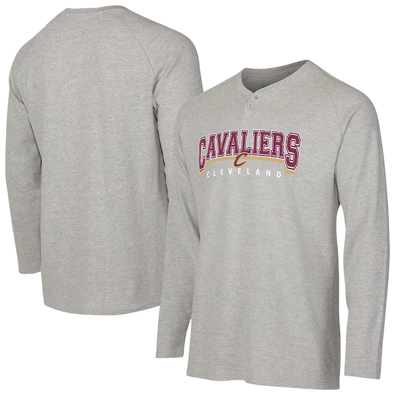 T-shirt Henley à manches longues en tricot thermique Hawthorn de Cleveland Cavaliers pour homme, gris, Concepts Sport
