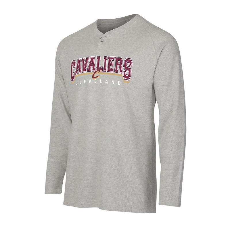 T-shirt Henley à manches longues en tricot thermique Hawthorn de Cleveland Cavaliers pour homme, gris, Concepts Sport
