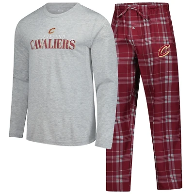 Men's Concepts Sport Maroon Cleveland Cavaliers Regulate Long Sleeve T-Shirt & Plaid Pant Set