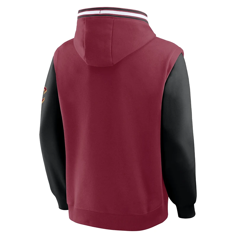 Sweat à capuche Fanatics pour homme, couleur vin/noir, motif horloge de tir en demi-terrain des Cleveland Cavaliers, Fastbreak