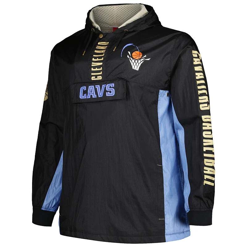 Veste coupe-vent à capuche et quart de zip Mitchell & Ness pour hommes, Cleveland Cavaliers Big Tall Hardwood Classics Team OG 2.0 Anorak, noire