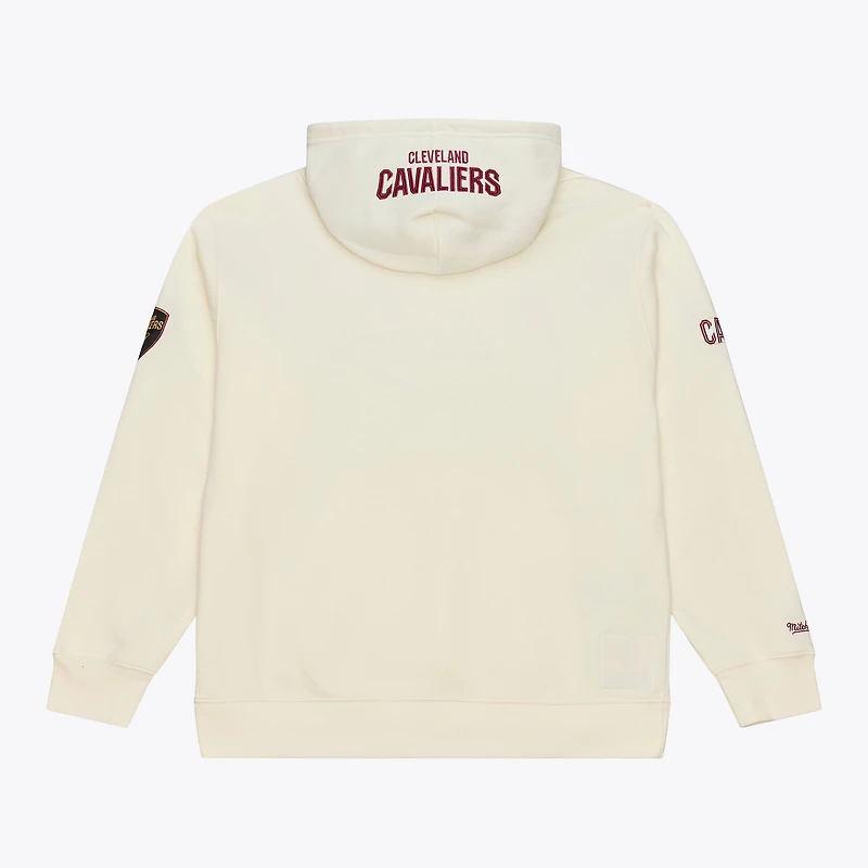 Men's Mitchell & Ness Cream Cleveland Cavaliers Hardwood Classics Chainstitch Premium Fleece Hoodie