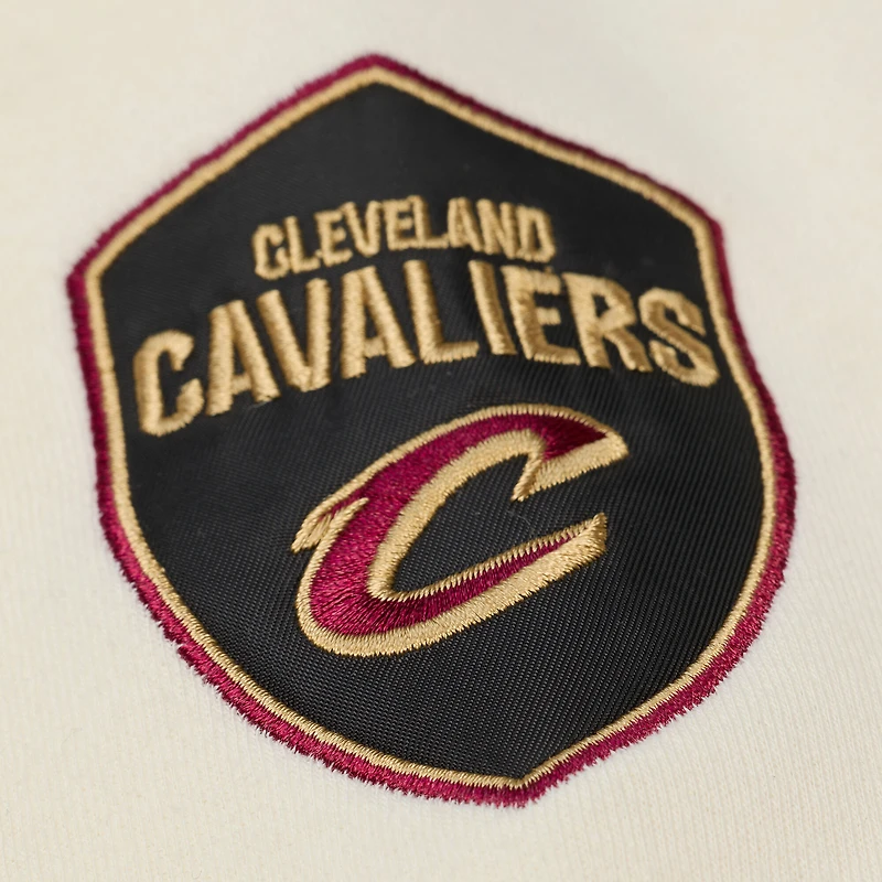 Men's Mitchell & Ness Cream Cleveland Cavaliers Hardwood Classics Chainstitch Premium Fleece Hoodie