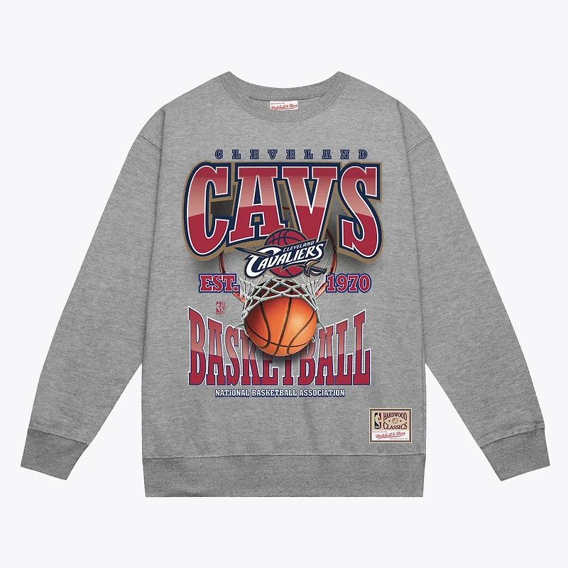 Men's Mitchell & Ness Gray Cleveland Cavaliers Hardwood Classics Tri 2.0 Crewneck Sweatshirt