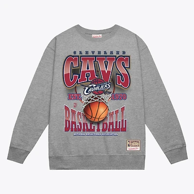 Men's Mitchell & Ness Gray Cleveland Cavaliers Hardwood Classics Tri 2.0 Crewneck Sweatshirt