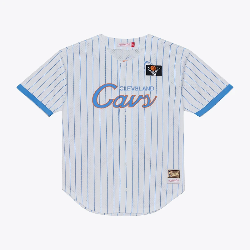 Men's Mitchell & Ness White Cleveland Cavaliers Head Coach Pinstripe Mesh Full-Button Baseball Jersey