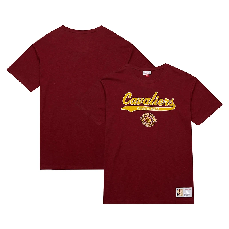 T-shirt en feutre appliqué Hardwood Classics Cleveland Cavaliers Mitchell & Ness Wine pour homme