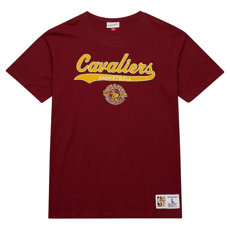 Men's Mitchell & Ness Wine Cleveland Cavaliers Hardwood Classics Felt Applique Slub T-Shirt