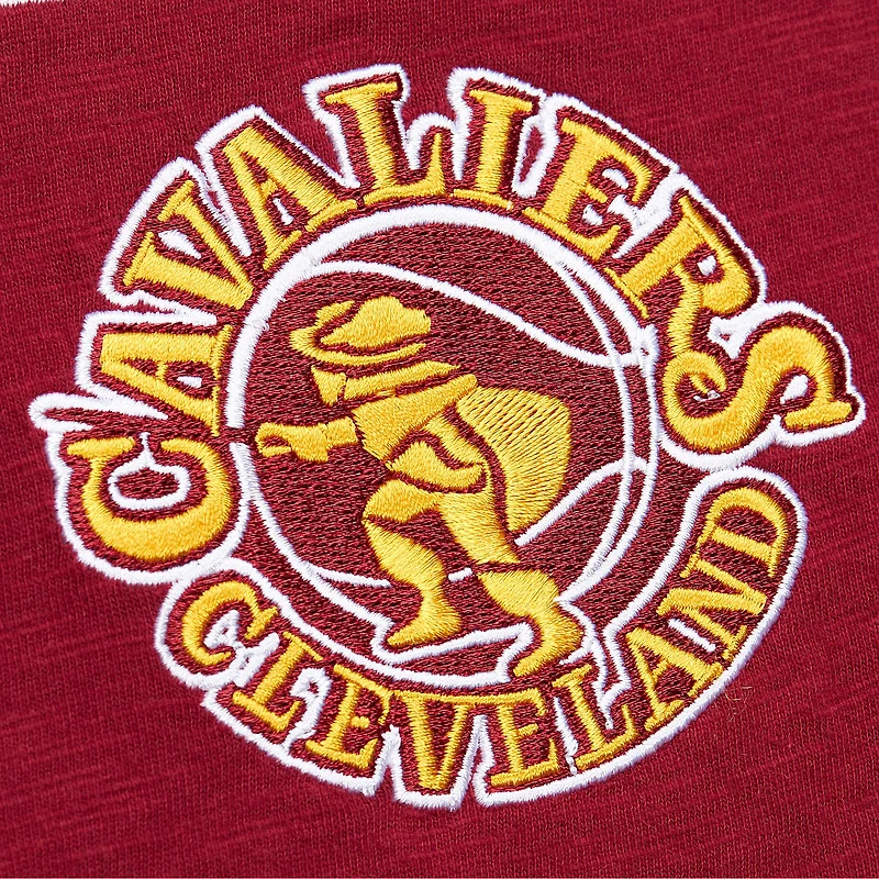 Men's Mitchell & Ness Wine Cleveland Cavaliers Hardwood Classics Felt Applique Slub T-Shirt