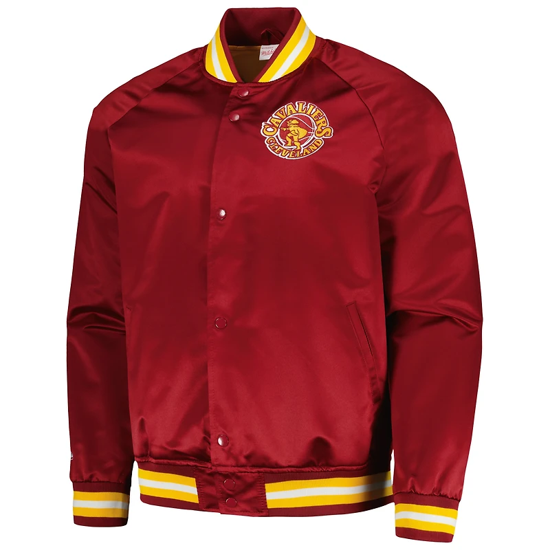 Veste à bouton-pression intégrale raglan avec logo Mitchell & Ness Wine Cleveland Cavaliers Hardwood Classics pour hommes
