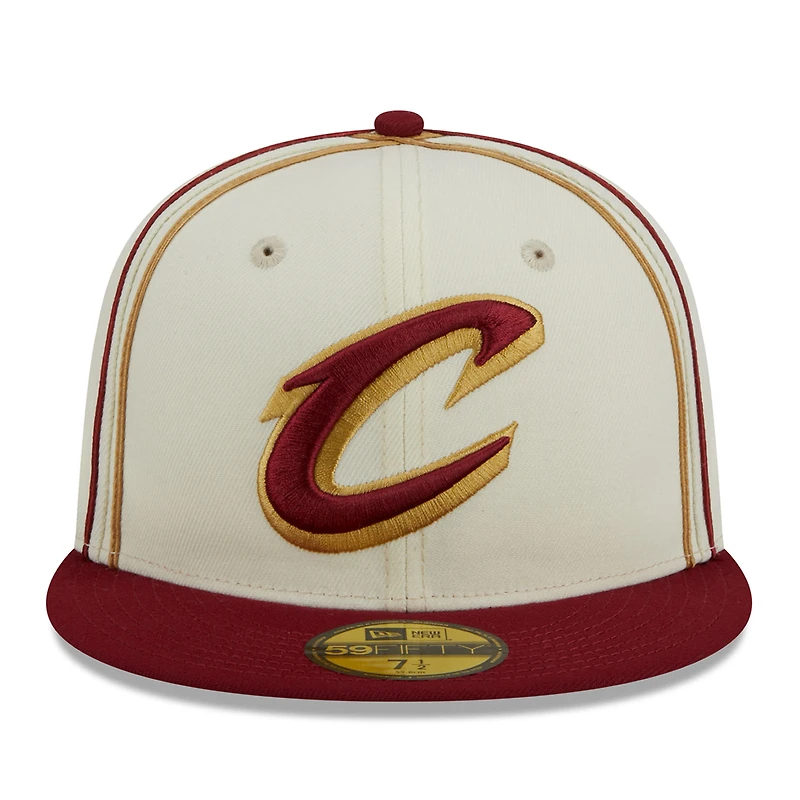 Men's New Era Cream/Wine Cleveland Cavaliers Piping 2-Tone 59FIFTY Fitted Hat
