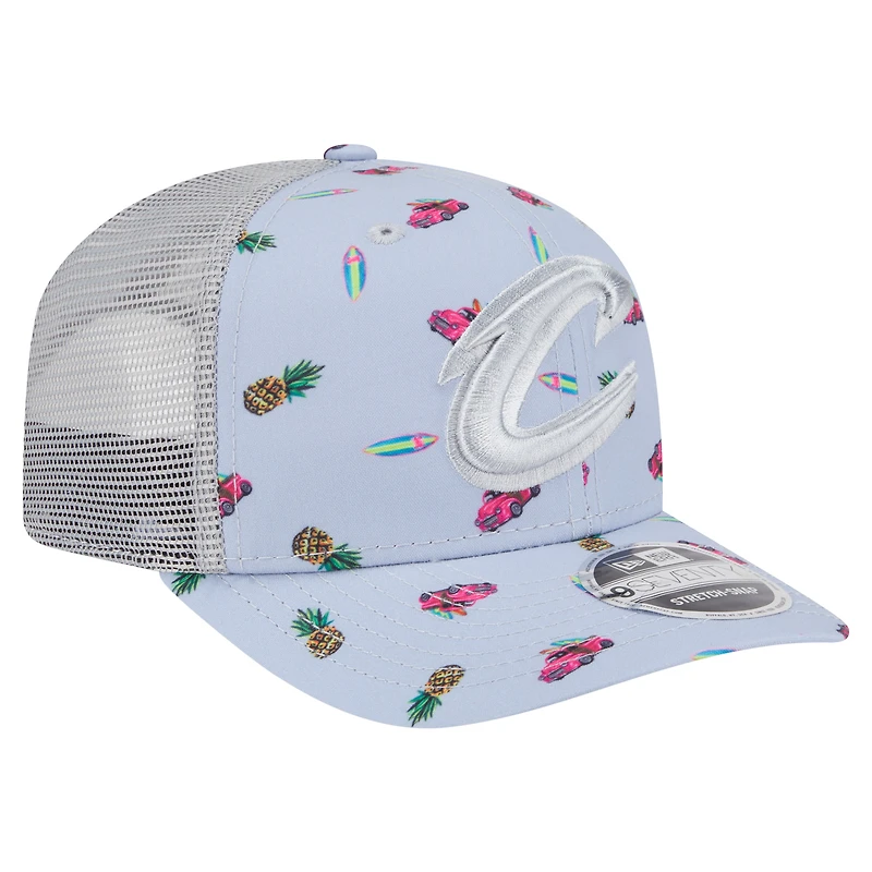 Men's New Era Light Blue/Gray Cleveland Cavaliers Adventure Aloha Pattern 9SEVENTY Stretch-Snap Hat