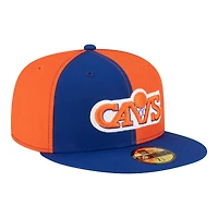 Casquette ajustée New Era 59FIFTY pour homme, orange et bleue, Cleveland Cavaliers, style rétro années 80.