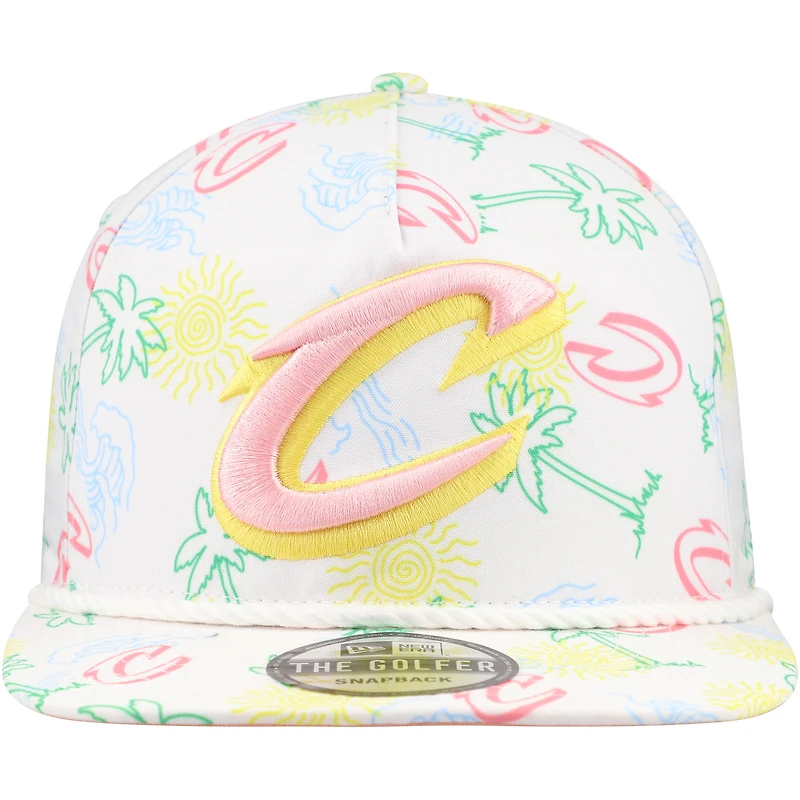 Men's New Era White Cleveland Cavaliers Palm Trees and Waves Golfer Adjustable Hat