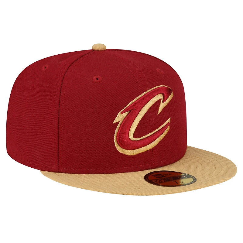 Casquette ajustée 59FIFTY 2 tons vin/or New Era pour hommes des Cleveland Cavaliers