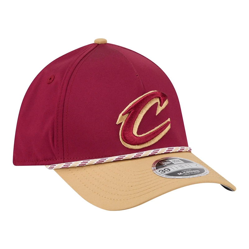 Men's New Era Wine/Gold Cleveland Cavaliers Rope Two-Tone M-Crown A-Frame 39THIRTY Flex Hat