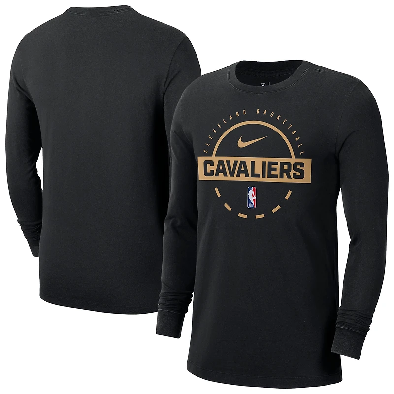 T-shirt d'entraînement Nike noir authentique à manches longues pour homme Cleveland Cavaliers