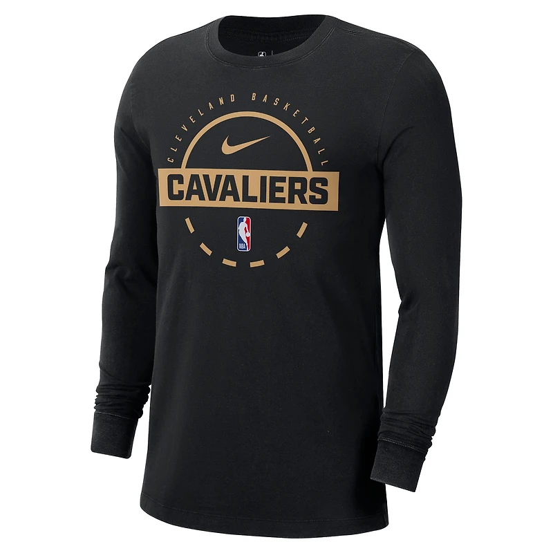 T-shirt d'entraînement Nike noir authentique à manches longues pour homme Cleveland Cavaliers
