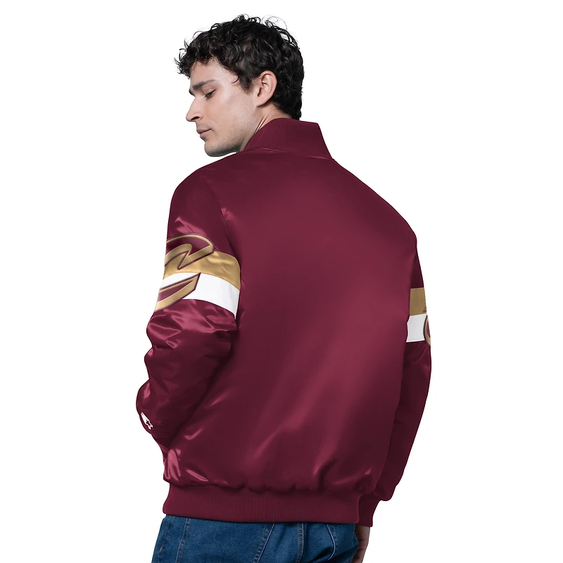 Men's Starter Wine Cleveland Cavaliers Triple Option Varsity Full-Snap Satin Jacket