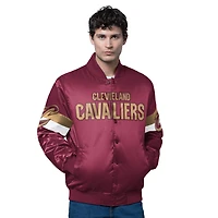 Men's Starter Wine Cleveland Cavaliers Triple Option Varsity Full-Snap Satin Jacket