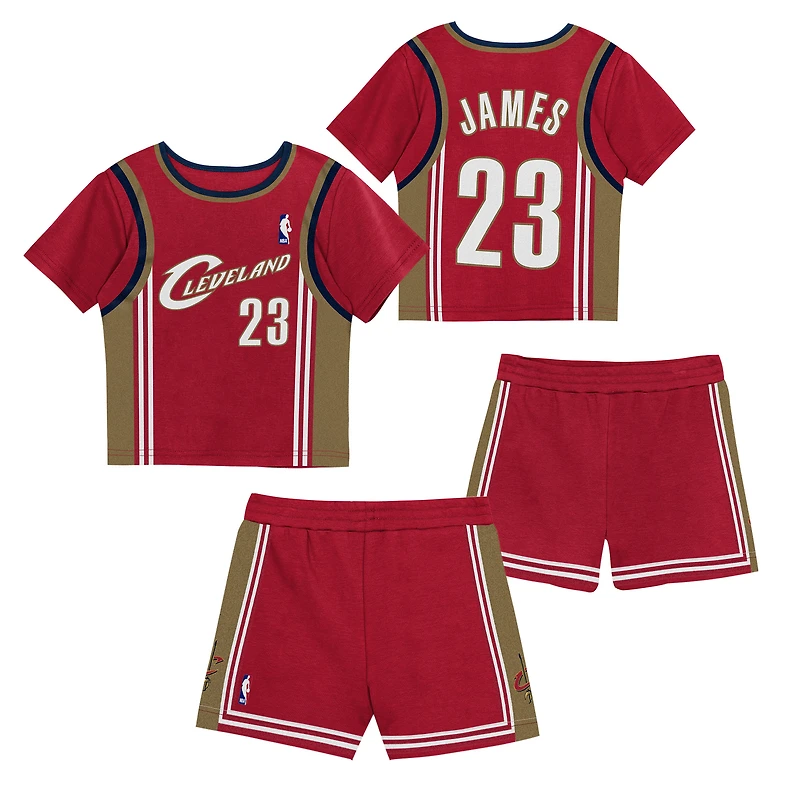 Ensemble T-shirt et short Mitchell & Ness LeBron James Wine Cleveland Cavaliers Play by Place pour enfants d'âge préscolaire