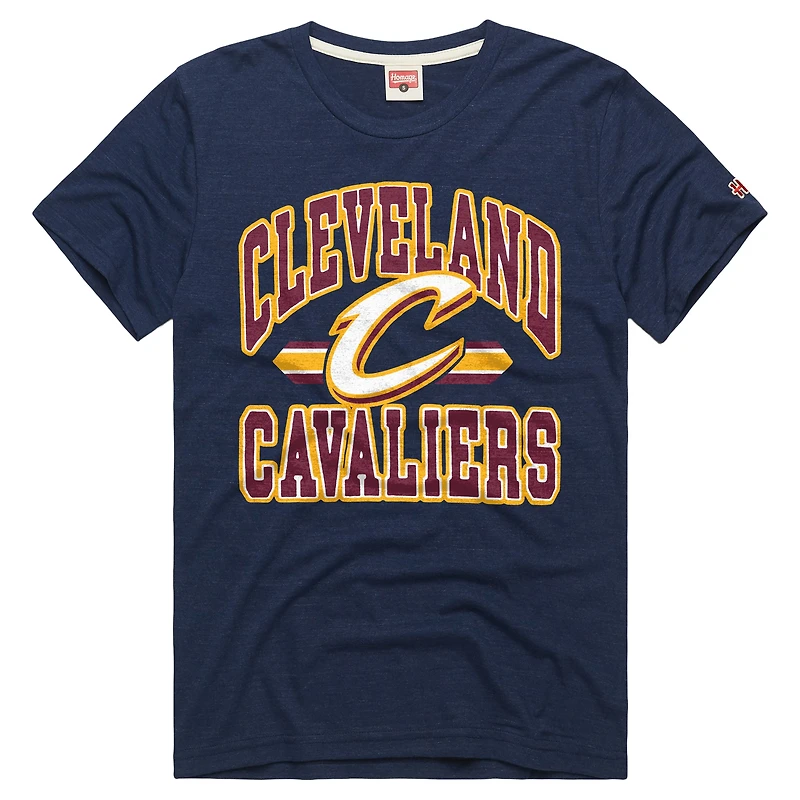 Unisex Homage Navy Cleveland Cavaliers Stripes Tri-Blend T-Shirt