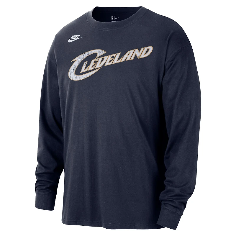 Unisex Nike Navy Cleveland Cavaliers Classic Edition Hardwood Classics Essential Logo Long Sleeve T-Shirt