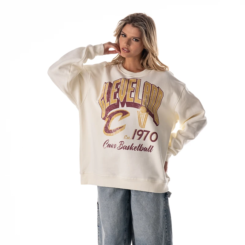 Unisex The Wild Collective White Cleveland Cavaliers Graphic Fleece Crewneck Sweatshirt