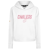 Women's Levelwear  White Cleveland Cavaliers Mother's Day Sweet Floral Cropped Tri-Blend Pullover Hoodie