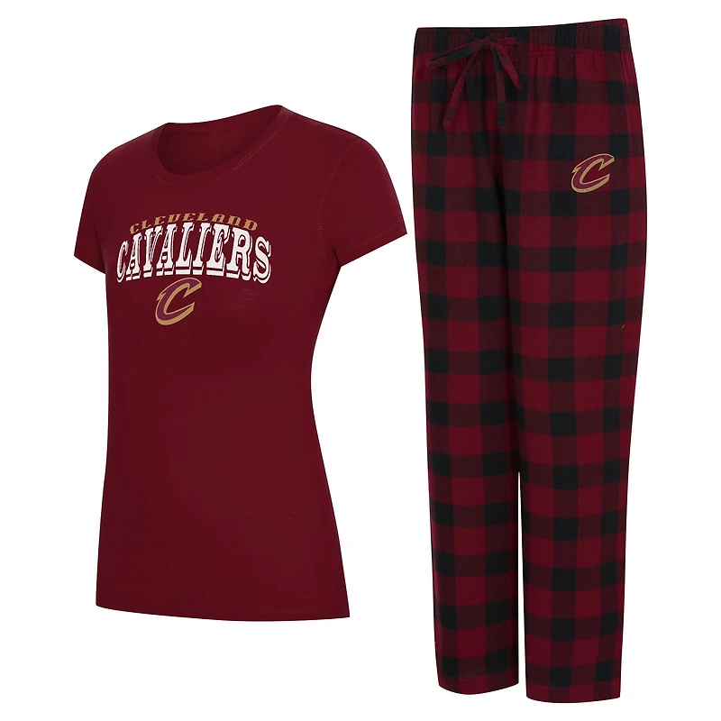 Ensemble pyjama en flanelle pour femme Concepts Sport Wine/Black Cleveland Cavaliers Avondale avec t-shirt et pantalon