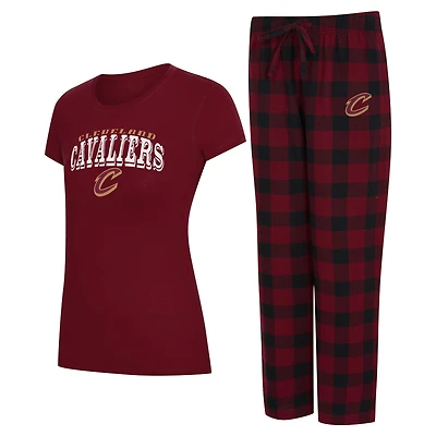 Ensemble pyjama en flanelle pour femme Concepts Sport Wine/Black Cleveland Cavaliers Avondale avec t-shirt et pantalon