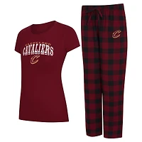 Ensemble pyjama en flanelle pour femme Concepts Sport Wine/Black Cleveland Cavaliers Avondale avec t-shirt et pantalon