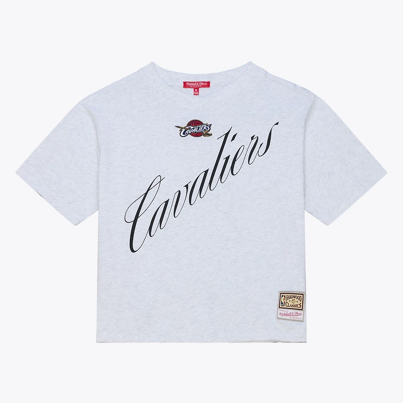 Women's Mitchell & Ness  Heather Gray Cleveland Cavaliers Script Crop Boxy T-Shirt