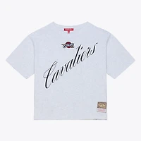 Women's Mitchell & Ness  Heather Gray Cleveland Cavaliers Script Crop Boxy T-Shirt