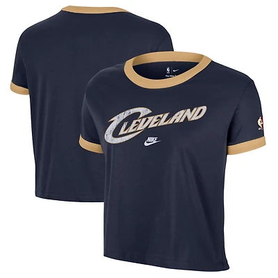 Women's Nike Navy Cleveland Cavaliers Classic Edition Hardwood Classics Essential Vintage Ringer T-Shirt