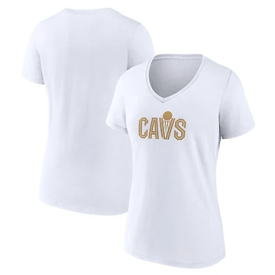 T-shirt blanc à col en V pour femme, logo Cleveland Cavaliers, domicile
