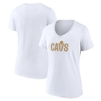 T-shirt blanc à col en V pour femme, logo Cleveland Cavaliers, domicile
