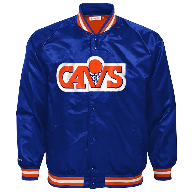 Youth Mitchell & Ness Blue Cleveland Cavaliers Hardwood Classics Satin Raglan Full-Snap Jacket