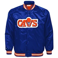 Youth Mitchell & Ness Blue Cleveland Cavaliers Hardwood Classics Satin Raglan Full-Snap Jacket