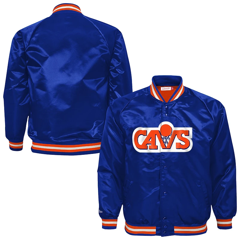 Youth Mitchell & Ness Blue Cleveland Cavaliers Hardwood Classics Satin Raglan Full-Snap Jacket